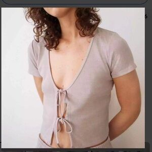 New Wilfred Free Only Tie-Front T-Shirt Cropped Short Sleeve Casual Pink Medium